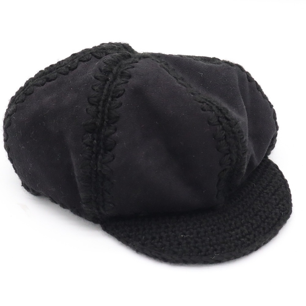 Accessories Newsboy Cap Womens OSFM Baker Boy Black Whipstitch Knit Brim EXCL